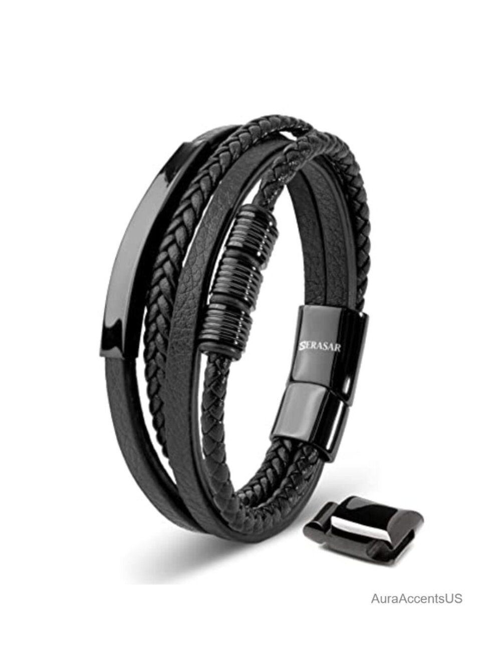 Men's Braided Leather Cuff Bracelet Magnetic Clasp Gift Box
